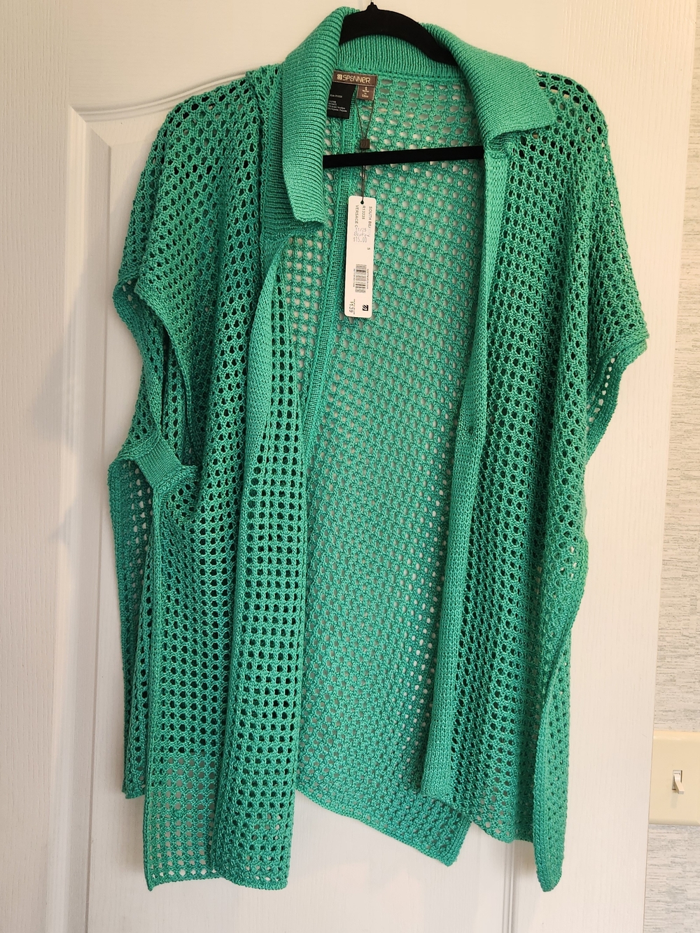 SPANNER Mint Green Open-Knit Short-Sleeve Cardigan BNWT *button Loose*